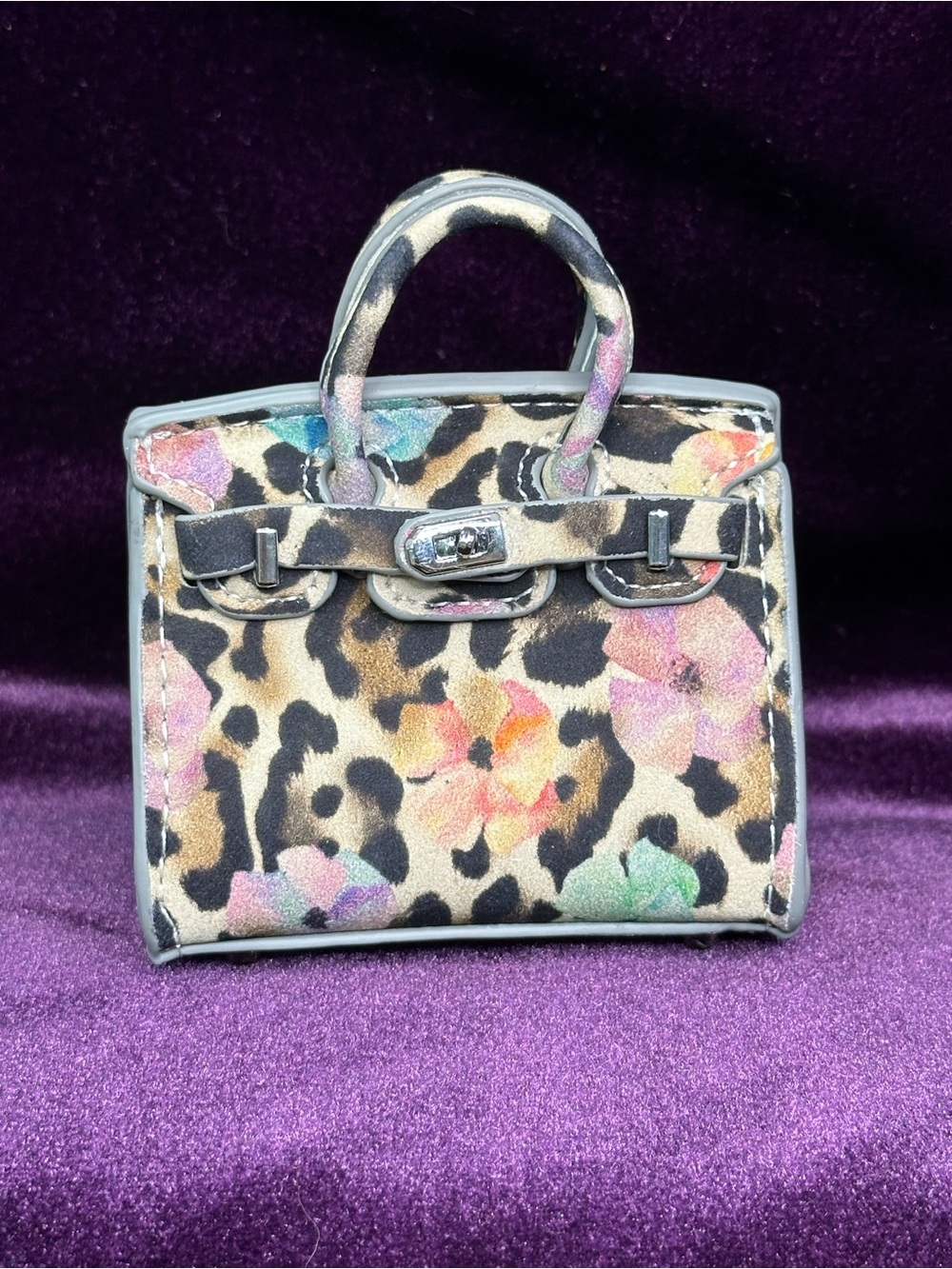 leopard floral mini bag charm